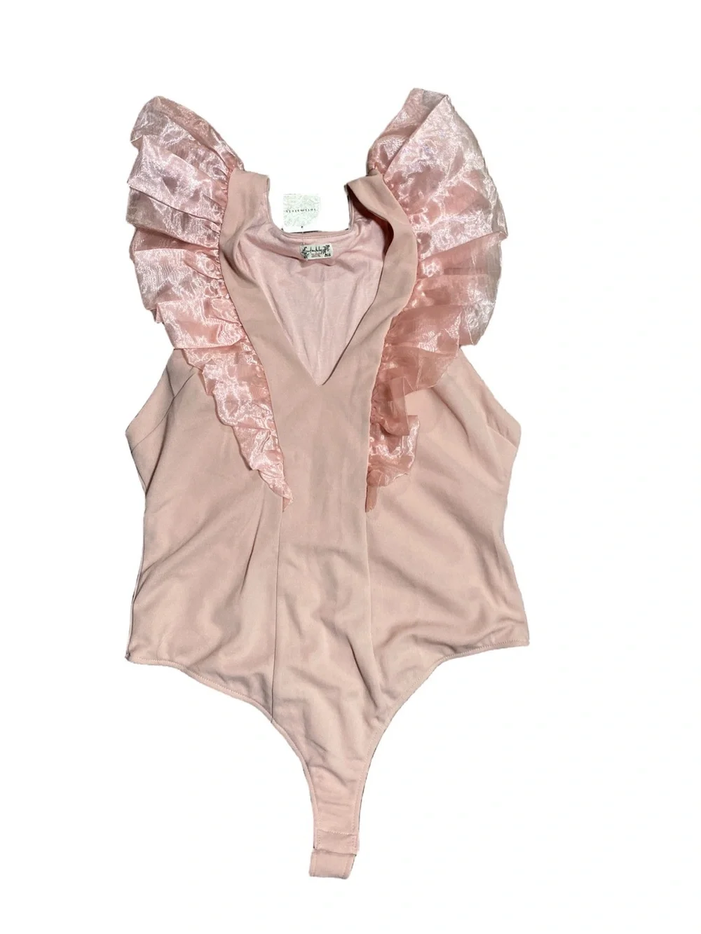 Intimately Free People Pink Ruffle V-Neck Bodysuit NWT Size L - Picture 3 of 5